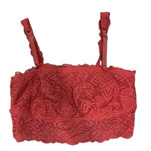 Aerie Triangle Bralette Bra Cross Racerback Floral Lace Red Burgundy Large